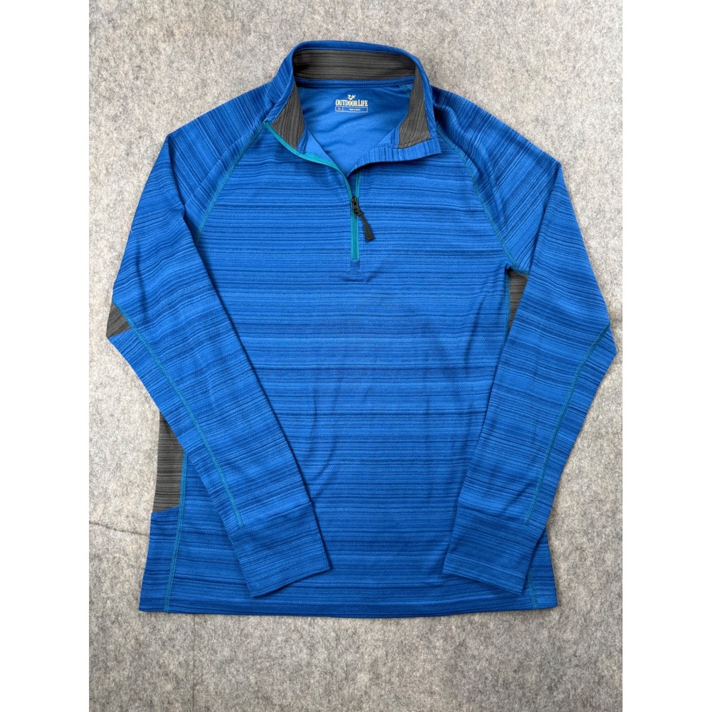 Outdoor Life Pullover Men M Blue Polyester 1/4 Zip Thumbhole Hiking Active Sport